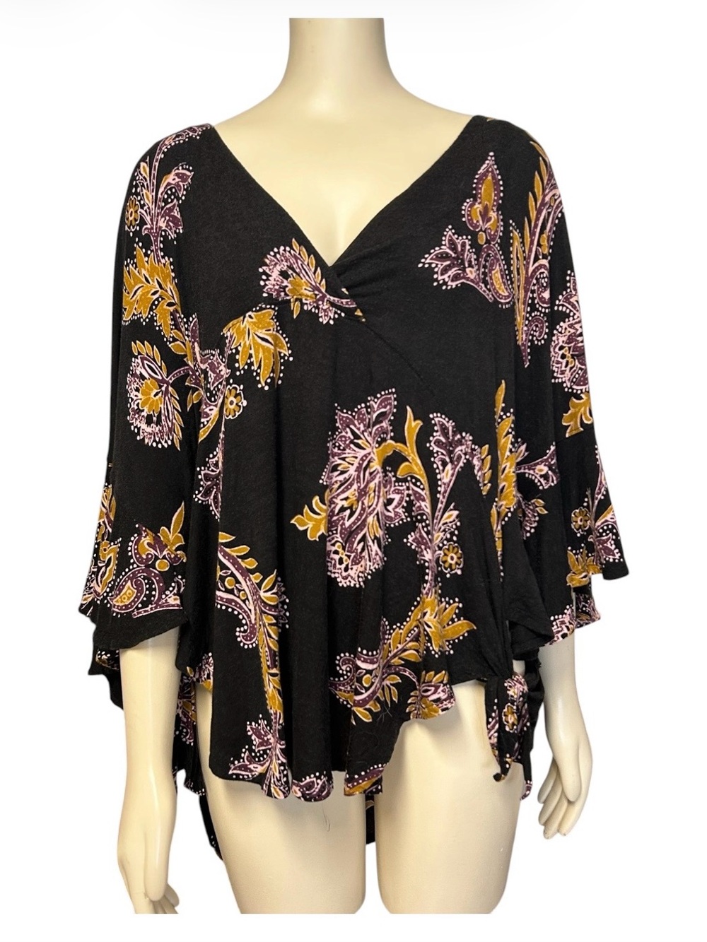 Free People black batwing tie top blouse womens large